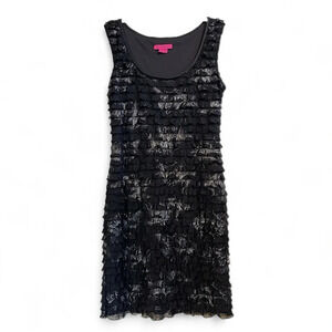 Betsy Johnson Mini Dress Black Silver Metalic Sleeveless Ruffled M